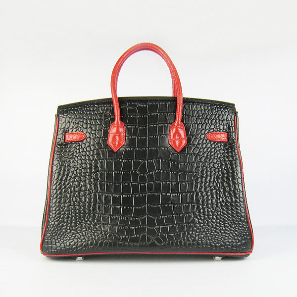 High Quality Fake Hermes Birkin 35CM Crocodile Veins Leather Bag Red/Black 6089